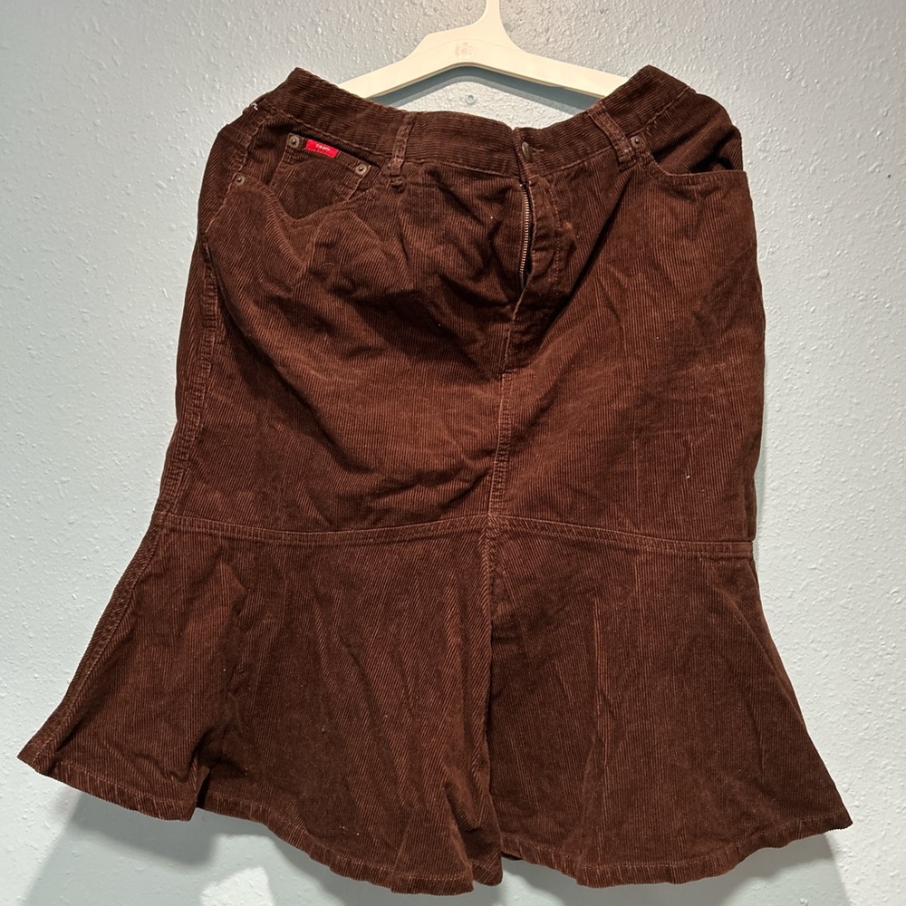 Brown Flared Corduroy Chaps Skirt